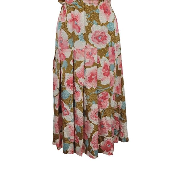 Vintage 70's Drop Waist Pleated Satiny Floral Dress Size Small - Picture 8 of 10